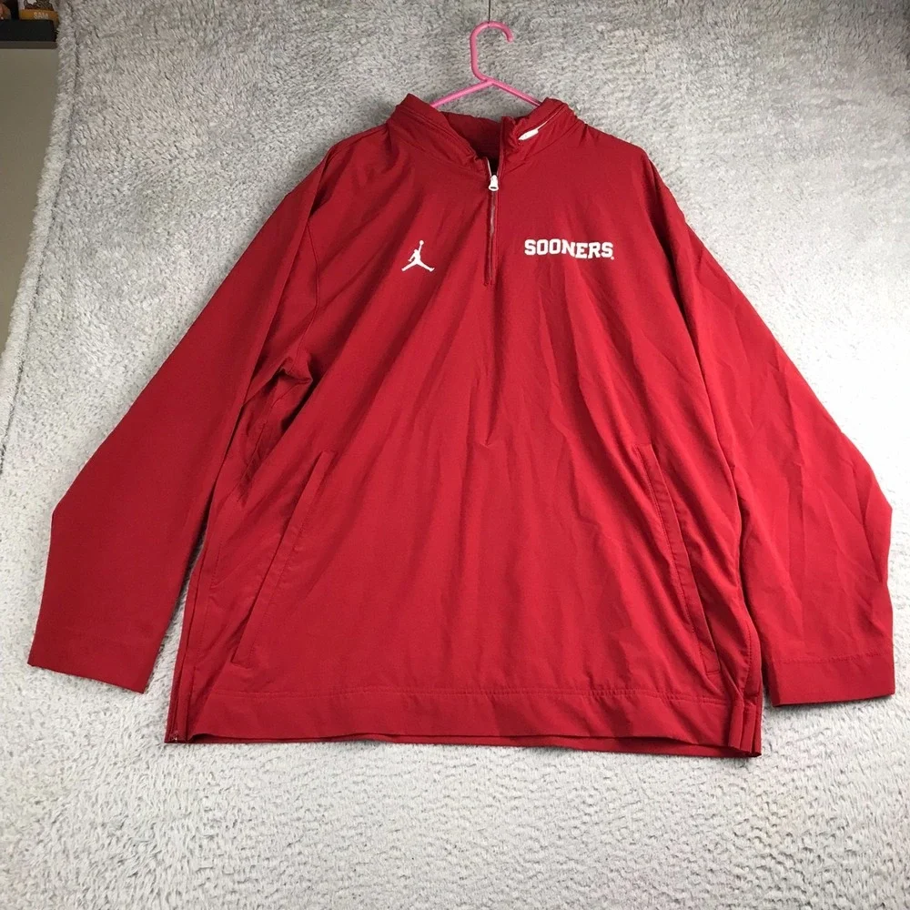 Jordan OU Oklahoma Sooners 1/4 Zip Pullover‎ Mens 2XL Red Hooded Windshirt